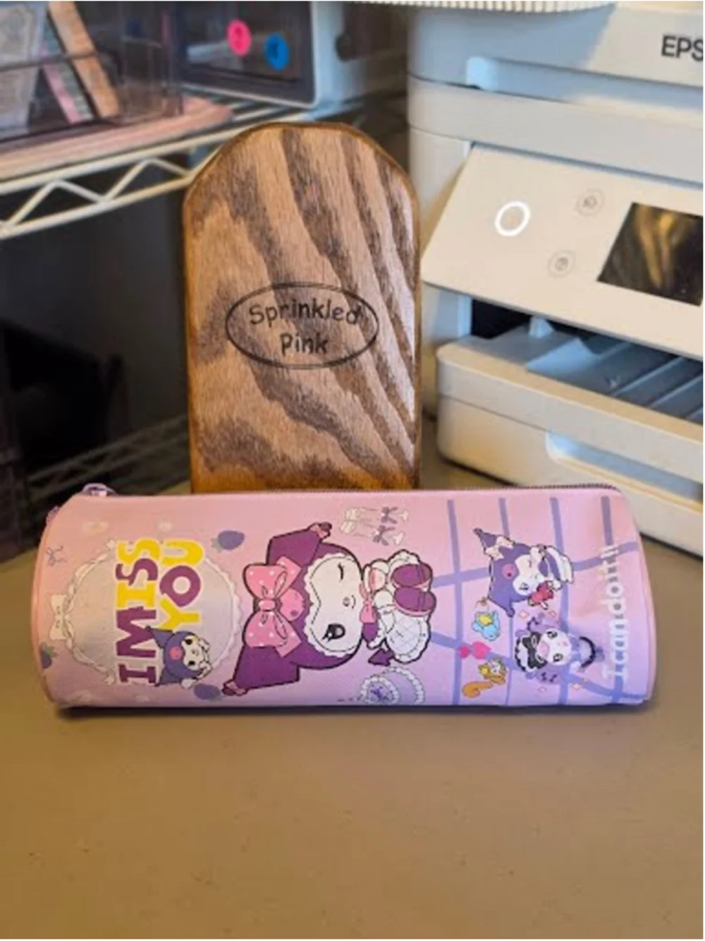 #KUR-2374 Kuromi Barrel Zippered Pencil Pouch with Loop
